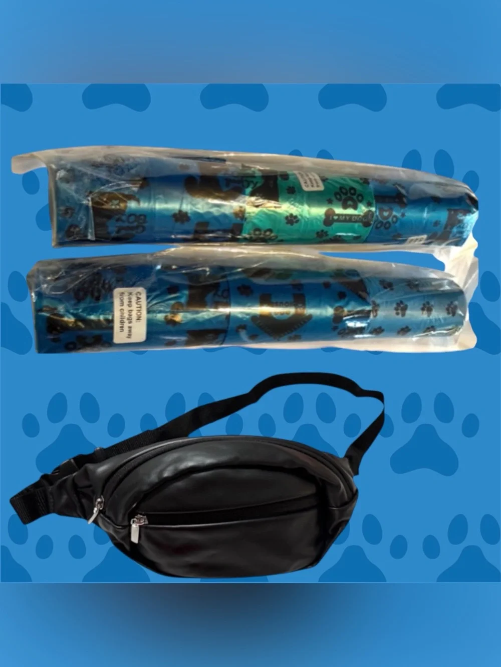 Dog Walker Bundle Black Belt Bag + 6 Waste Bag Rolls Hands-Free Pet Walking